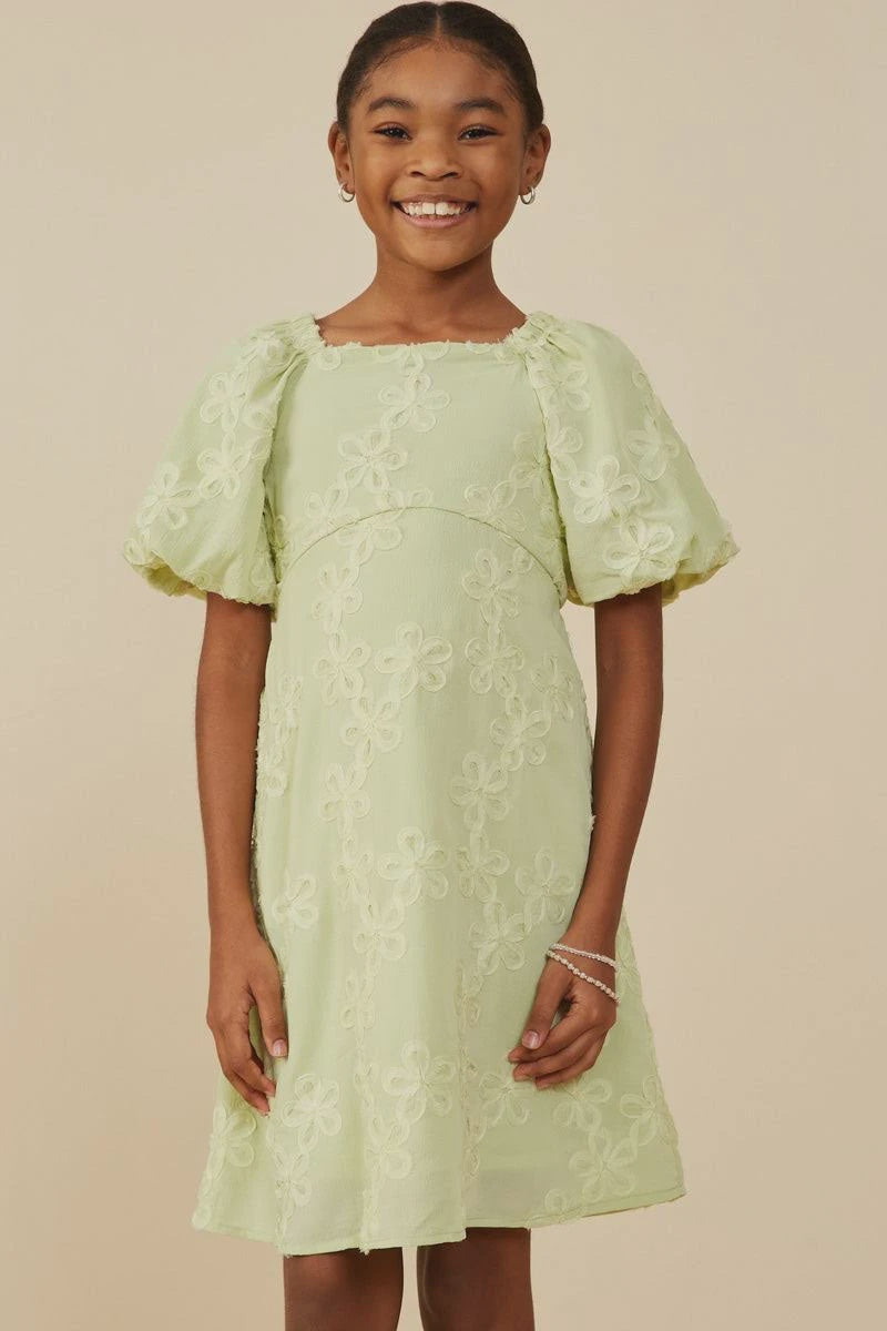 Hayden Girl Sage Flower Power Puff Sleeve Dress