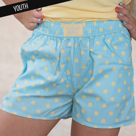 Lulu Mac Lt Bl/Butter Polka Dot Youth Shorts