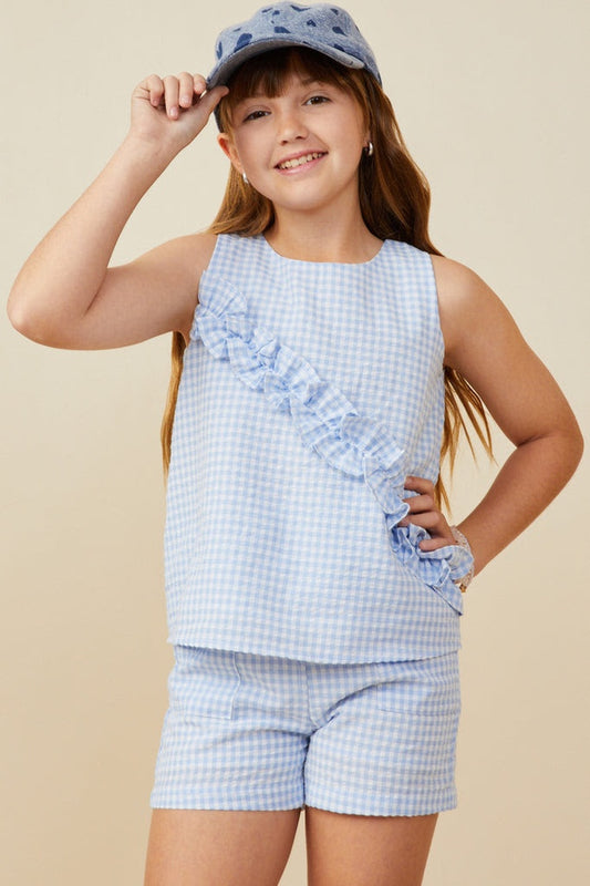 Hayden Girl  Ruffled Blue Gingham Set