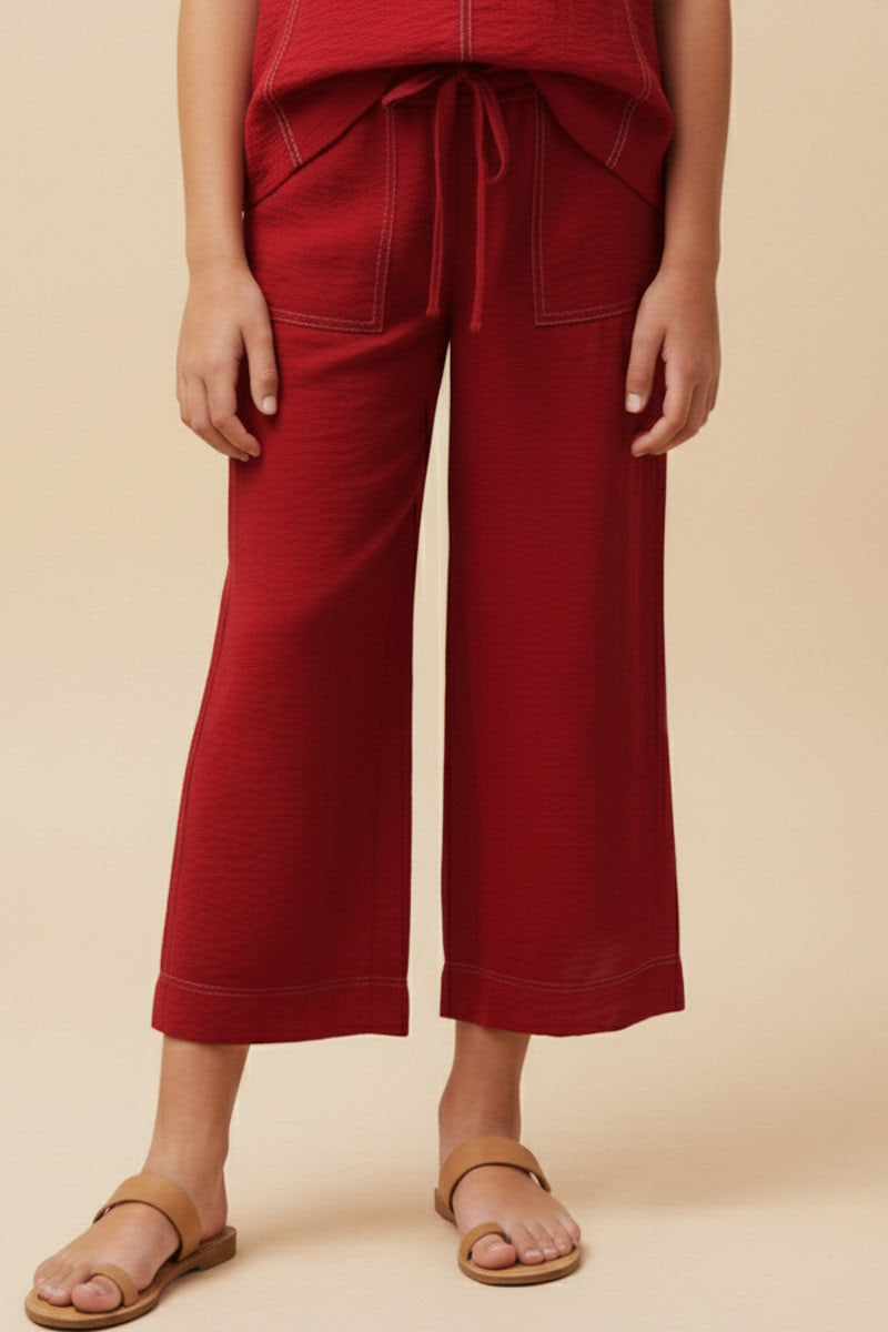 Hayden Girl Contrast Stitch Detail Pant Set - Red