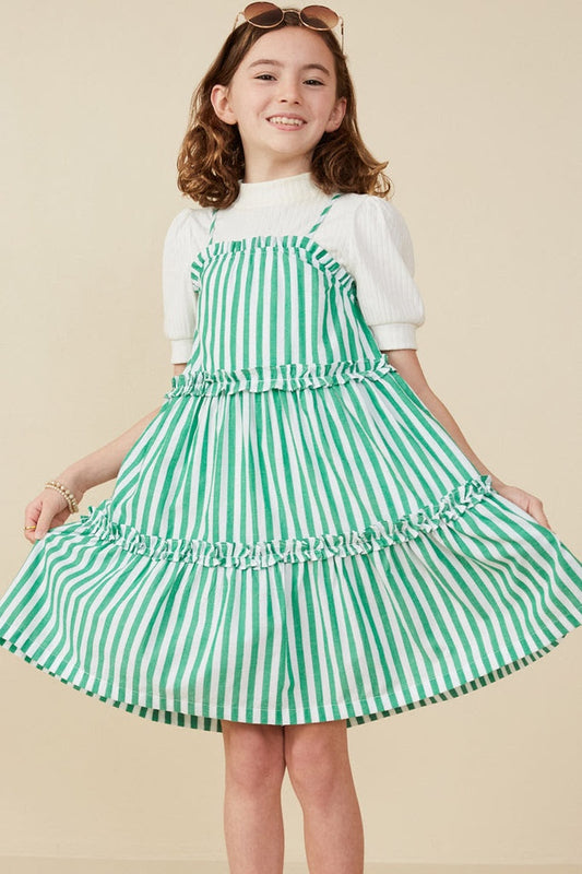 Hayden Girl Ruffle Trimmed Poplin Striped Dress