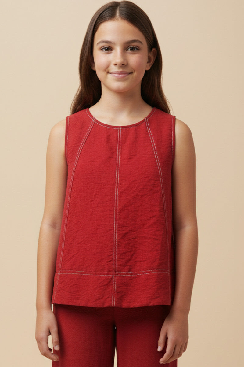 Hayden Girl Contrast Stitch Detail Pant Set - Red