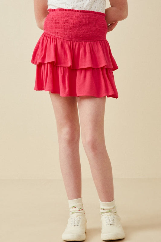 Hayden Girl Smocked Ruffle Mini Skirt - Fuchsia