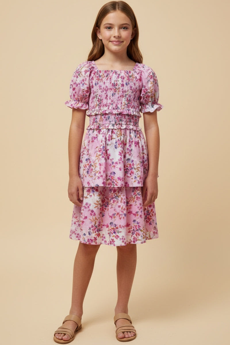 Hayden Girl Floral Smocked Dress - Pink