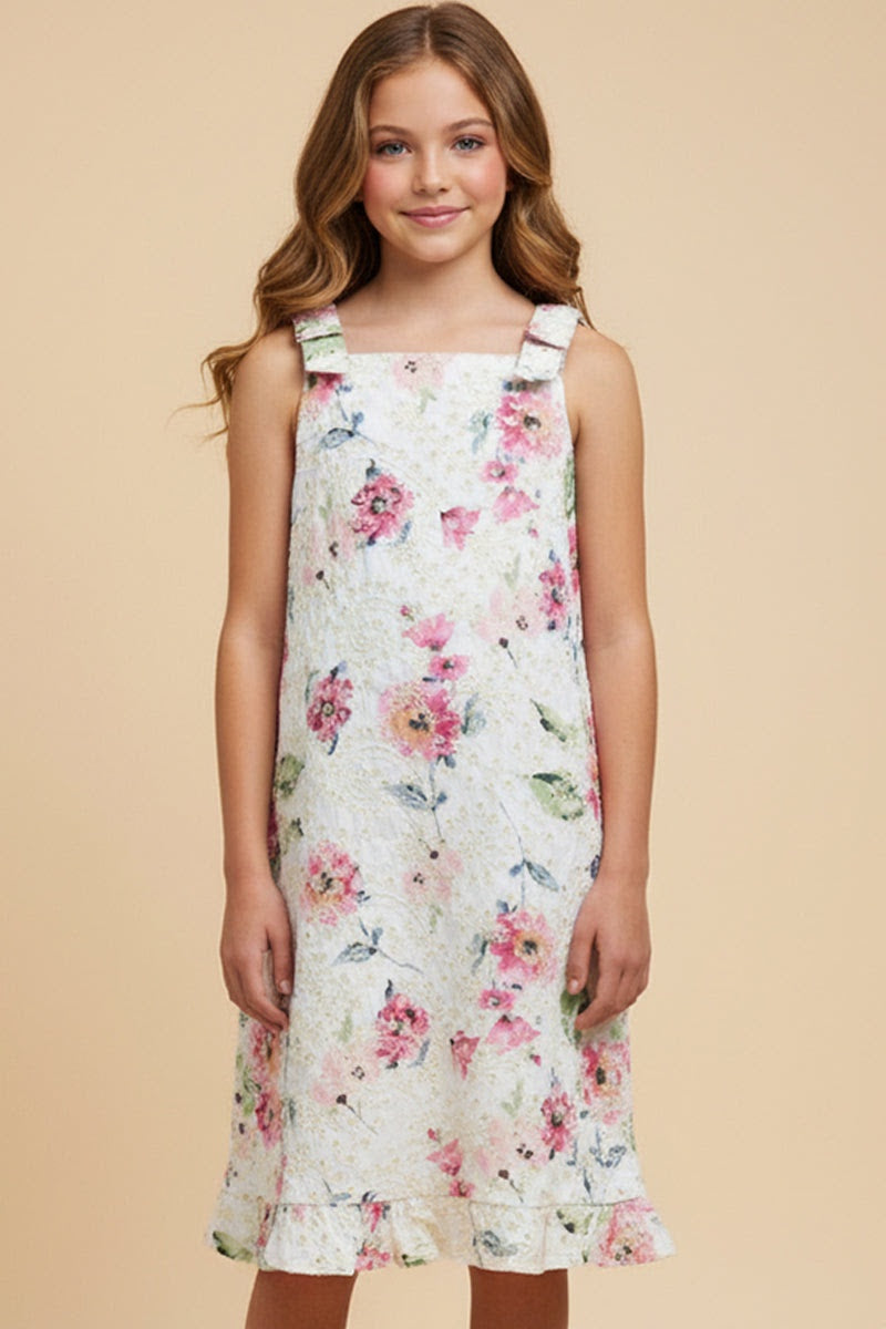 Hayden Girl Ribbon Shoulder Floral Eyelet Dress