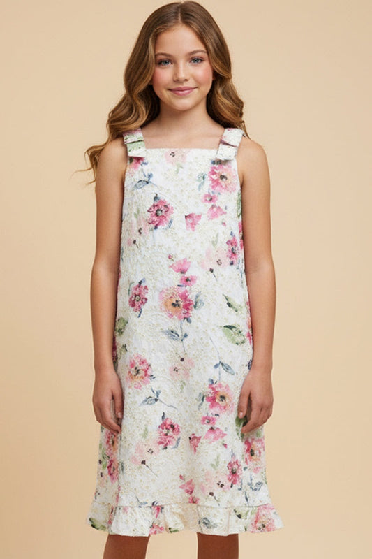 Hayden Girl Ribbon Shoulder Floral Eyelet Dress