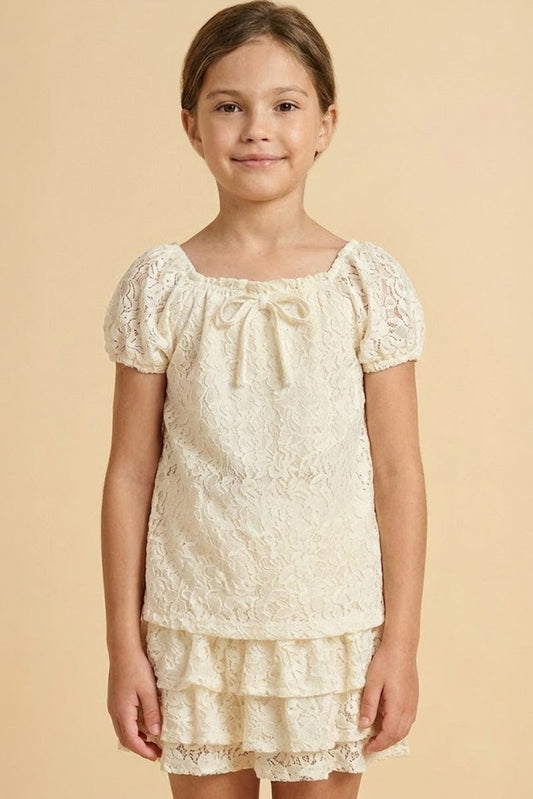 Hayden Girl Floral Lace Top - Cream