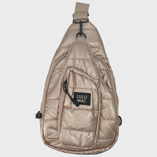 Lulu Mac Puffer Metallic Sling Bag - Champagne