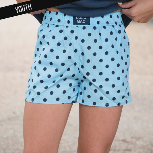 Lulu Mac Polka Dot Shorts - Lt Blue/Navy