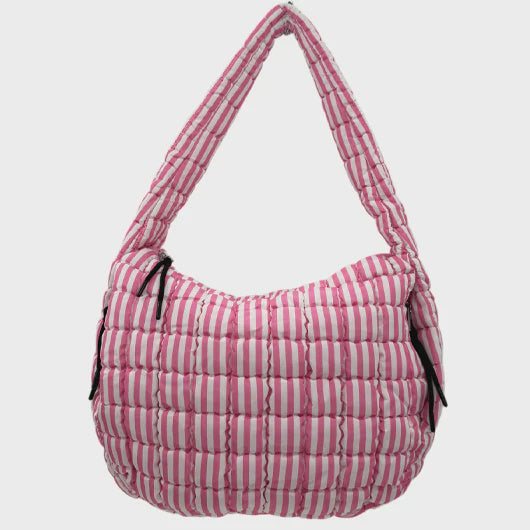 LuLu Mac Striped Puffer Handbag - Pink & White