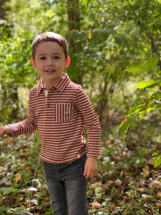 Kenton Polo Rust/Beige Stripe Tee