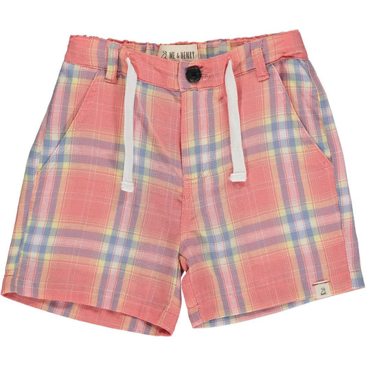 Coral/Lemon Plaid Crew Shorts