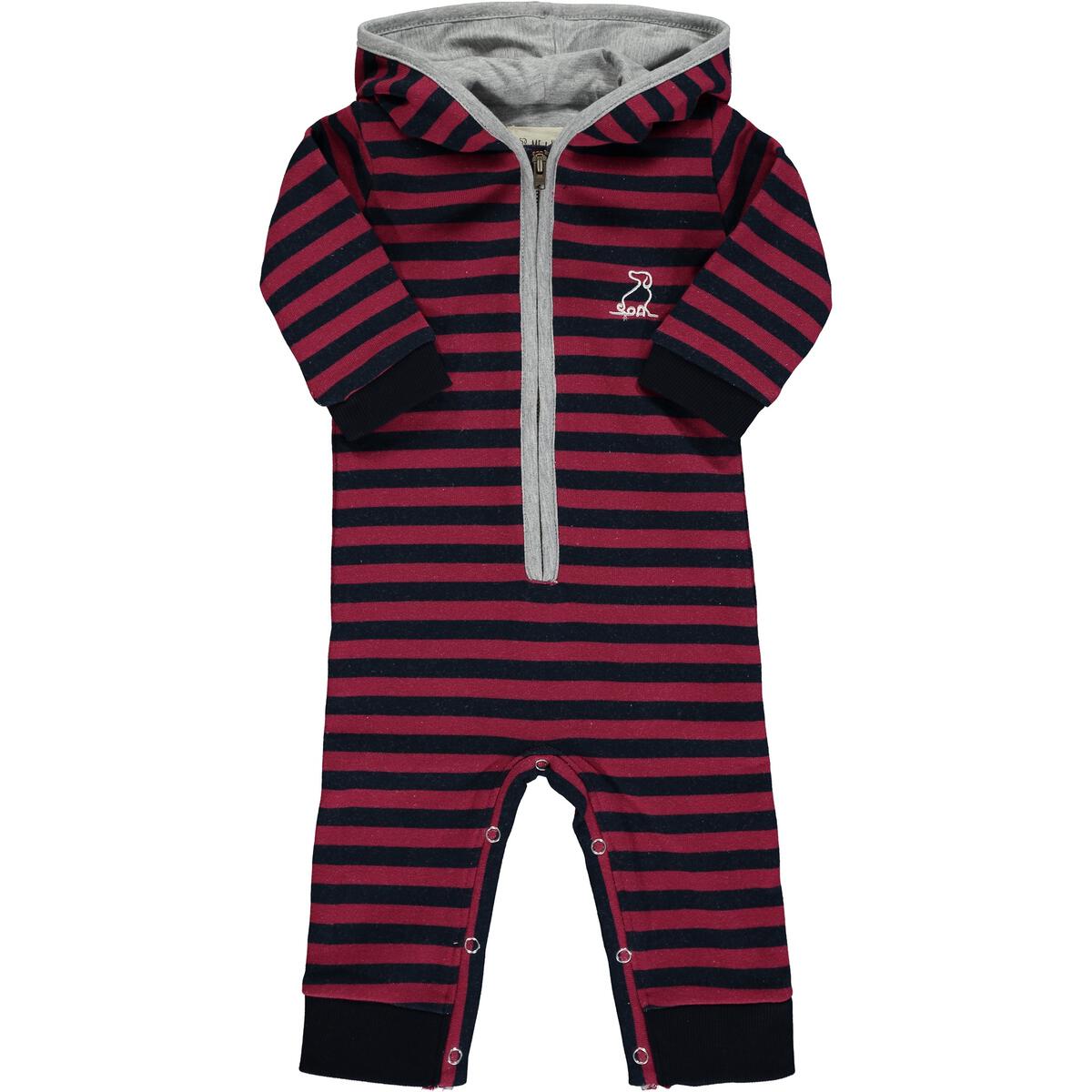 Blaine Hooded Romper Burgundy Stripe