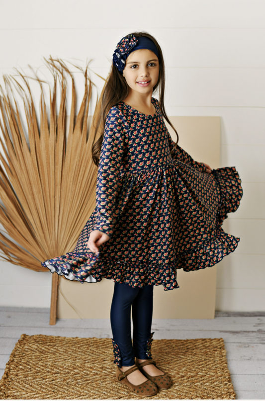 Navy Butterknit Floral Dress w/Legging