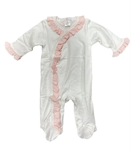 White/Pink Ruffle Pima Footie