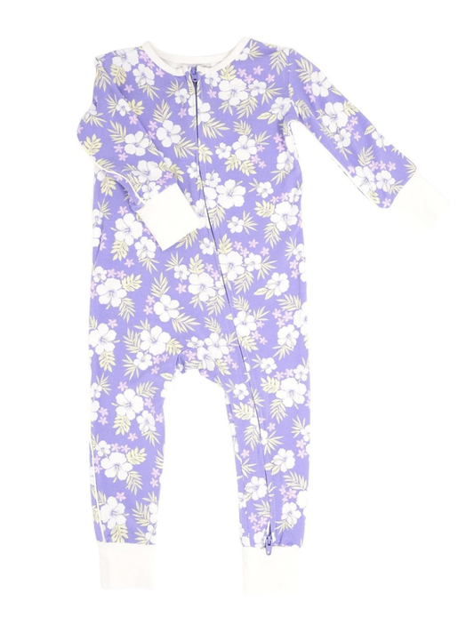 Piped Zipper Romper Purple Hibiscus