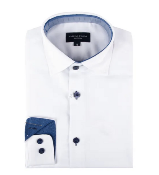 WHITE W/NAVY L/S DRESS SHIRT