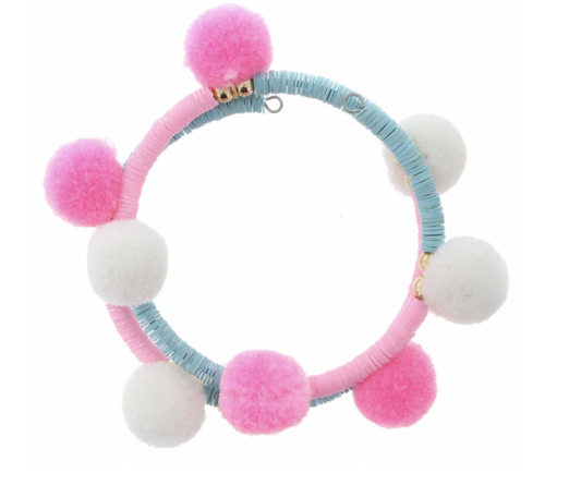 Kids Pink/Blue Sequin Wrap w/Pom Poms