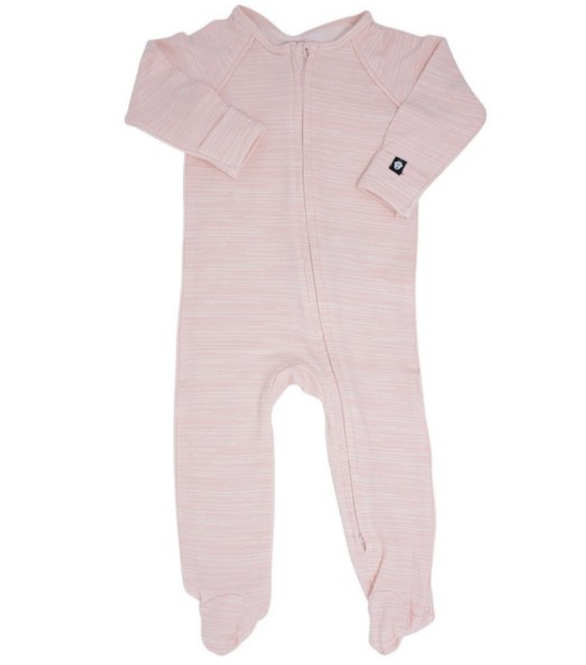 Pink Chalk Lines Piped Zipper Footie