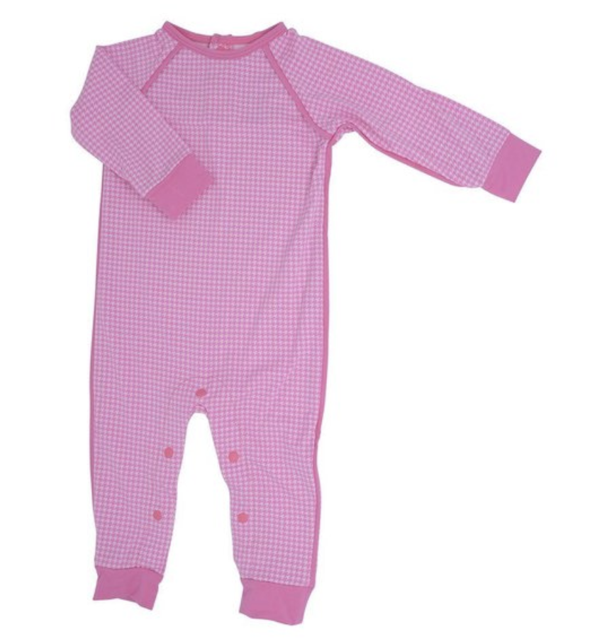 Pink Houndstooth Piped Romper