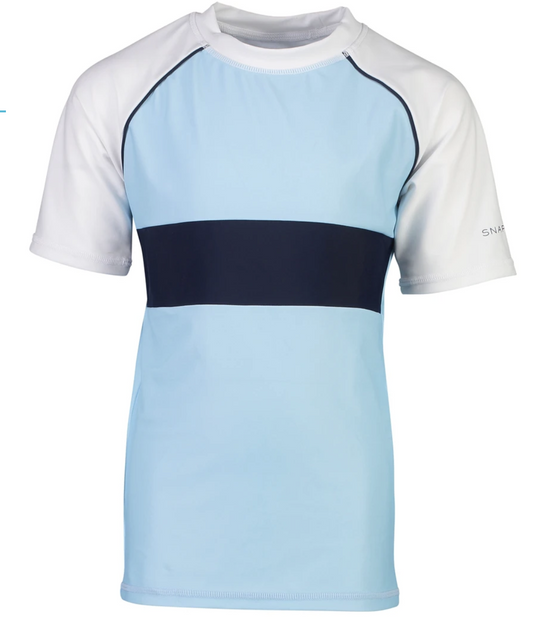 LIGHT BLUE WHITE SLEEVE SS RASH TOP