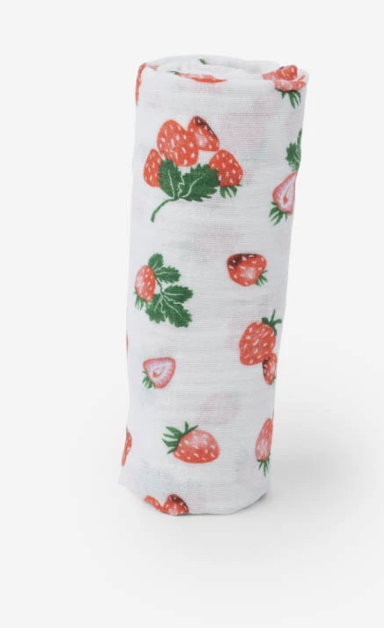 Cotton Muslin Swaddle Blanket - Strawberry Patch