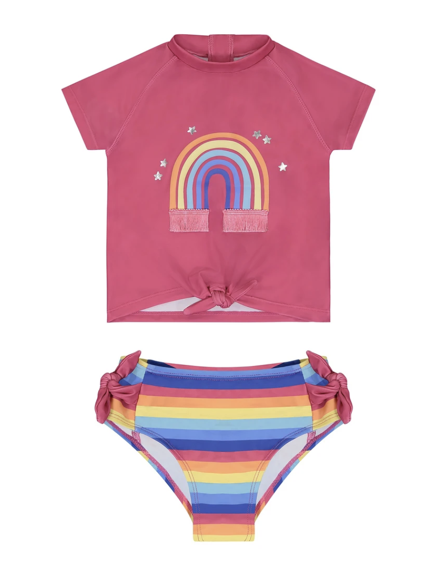 UPF 50 Girls Rainbow Multi Stripe Swim Set