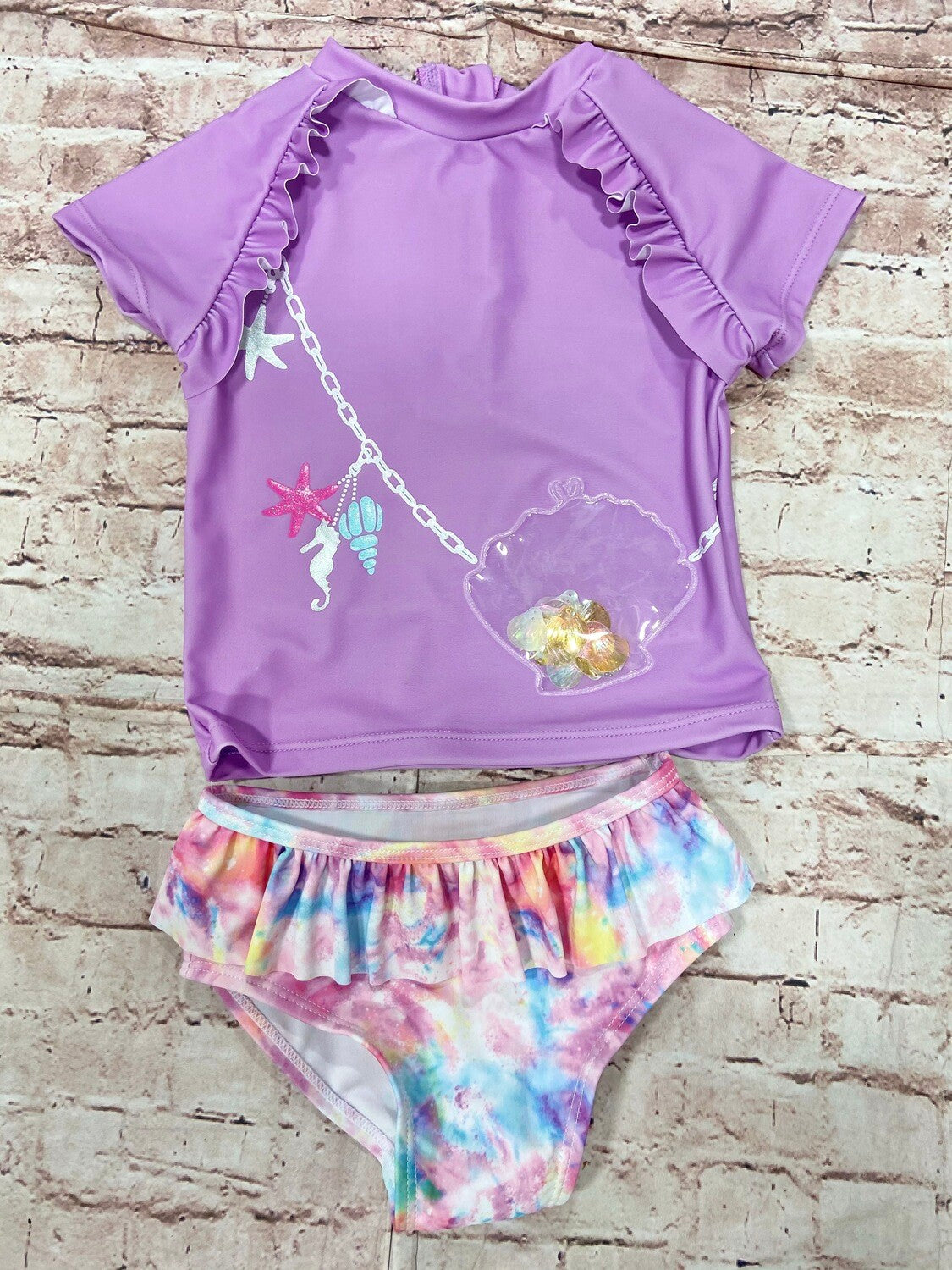 SEASHELL RASH GUARD 2PC SWIMSUIT