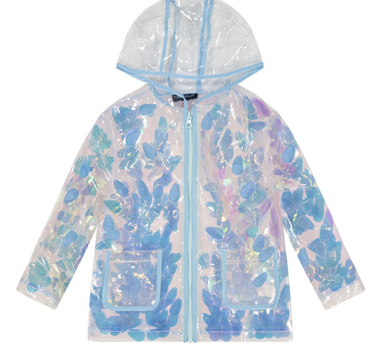 Girls Blue Floral Rain Jacket