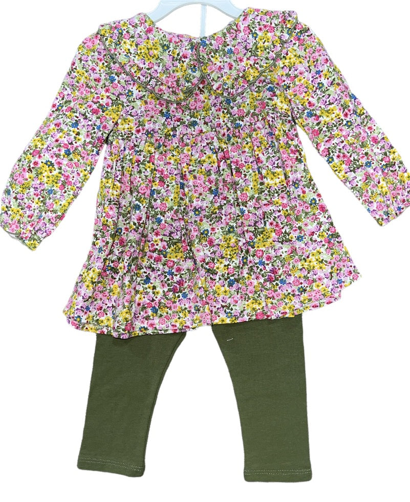 Floral Top with Olive Legging Set