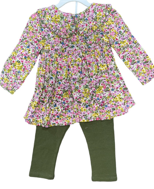 Floral Top with Olive Legging Set