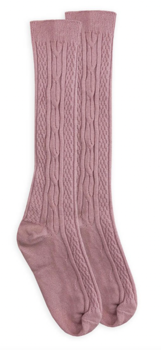 Mauve Fashion Cable Knee High Socks
