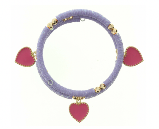 Kids Purple Sequin Wrap w/ Pink Hearts Bracelet