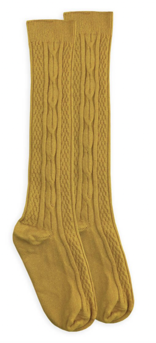 Mustard Fashion Cable Knee High Socks