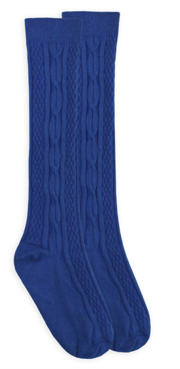 Cobalt Fashion Cable Knee High Socks