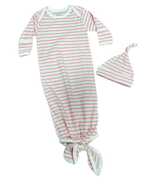 Kissy Love Pink Stripe Knotted Gown/Hat Set