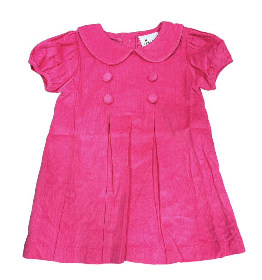 Hot Pink Corduroy Pleated Front Dress