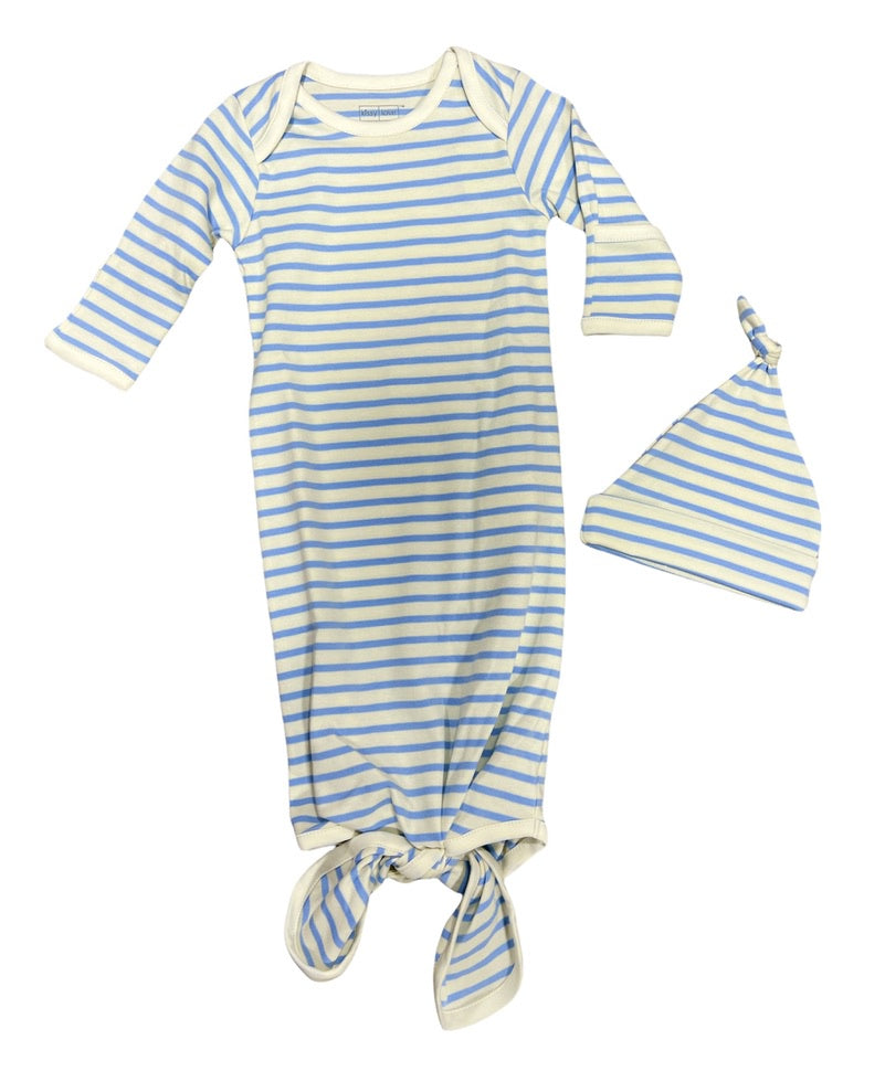 Kissy Love Blue Stripe Knotted Gown/Hat Set