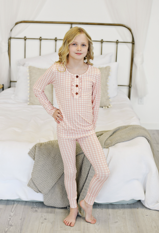 Mauve Pink Gingham PJ Set