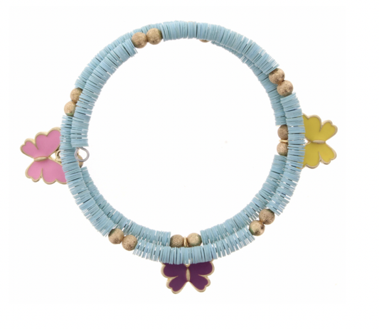 Kids Baby Blue Sequin Wrap w/ Butterfly Charms Bracelet