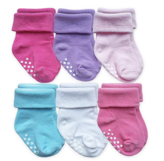 Girl Multi Non-Skid Turn Cuff Socks 6 Pair Pack