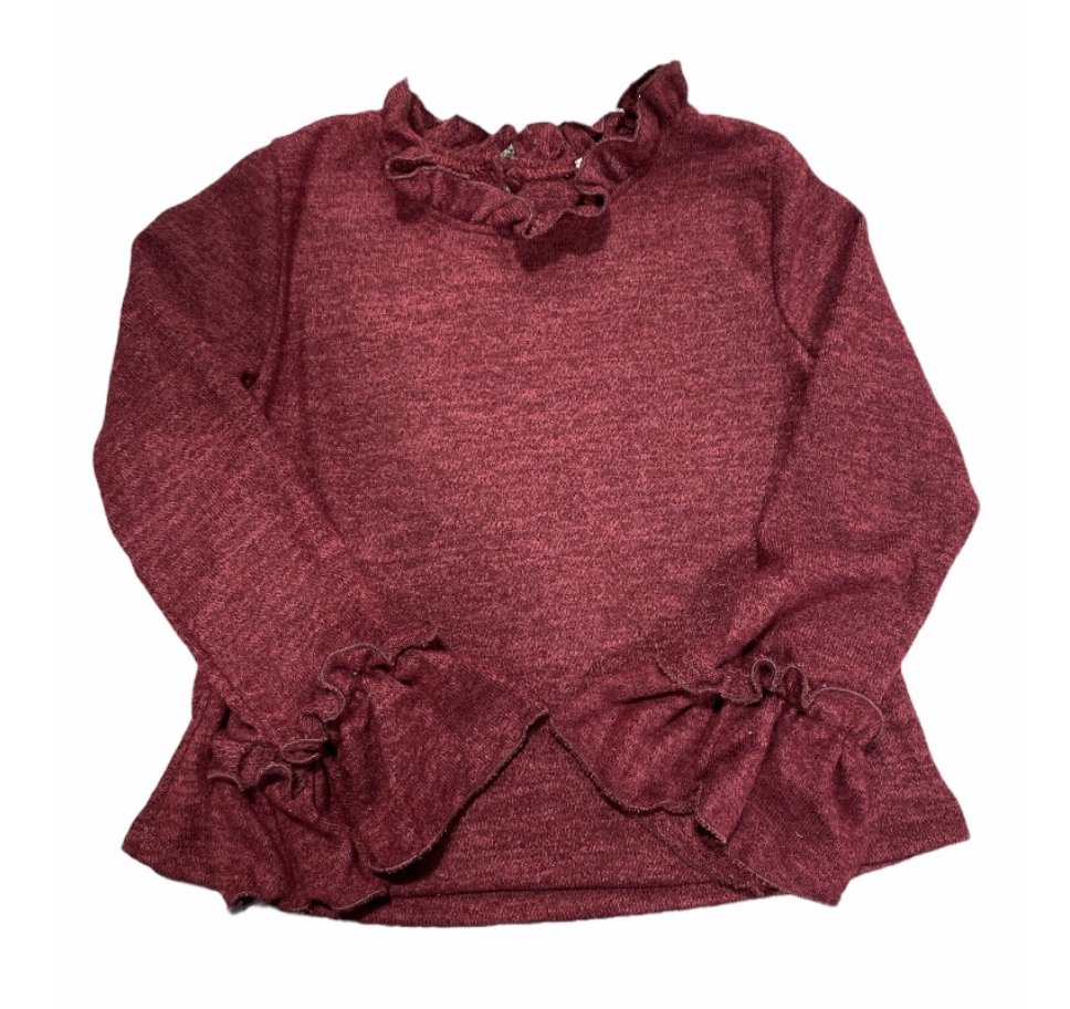 Ruffle Neck Burgundy Top