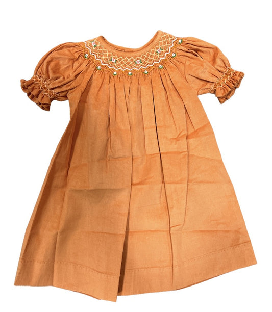 Orange Cord Smocked Dress