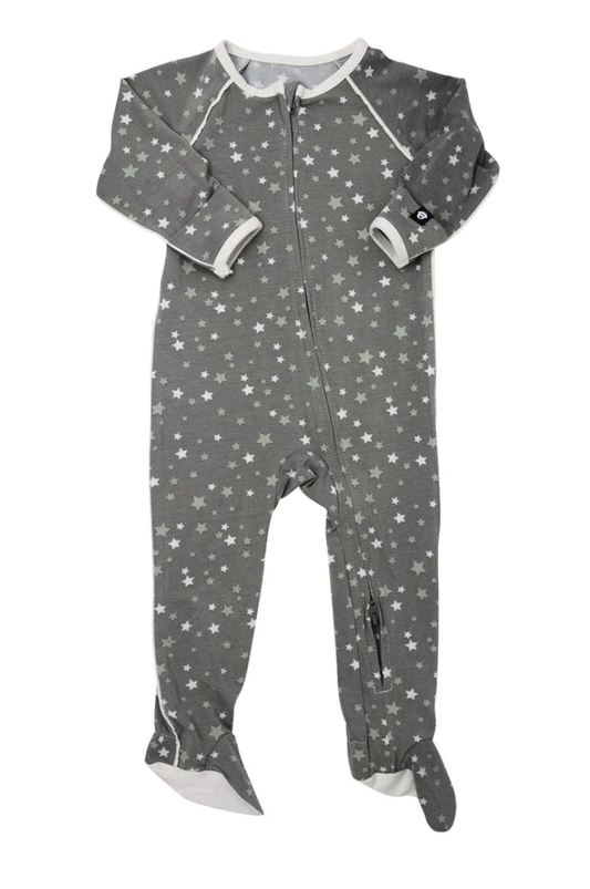 Stars Green Piped Zipper Footie