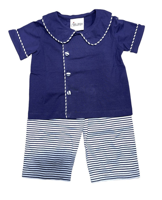 Boys Navy Knit Collared Set