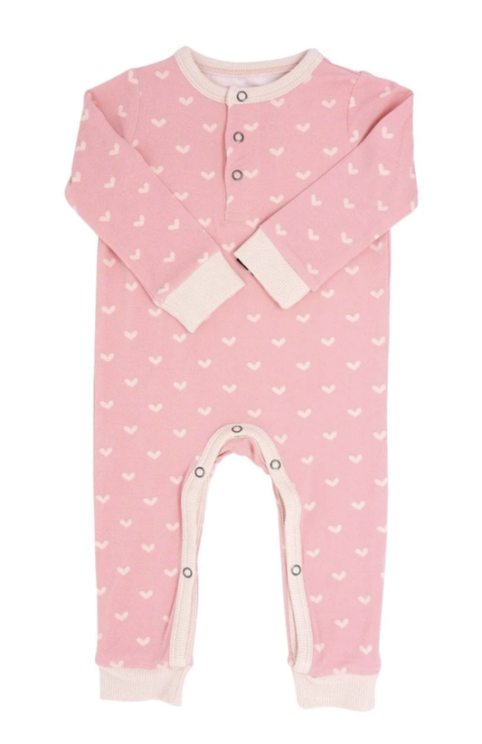 Polka Hearts Pink Long Romper