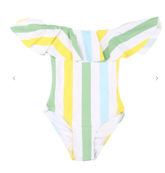 Green Stripe Off Shoulder Swimsuit
