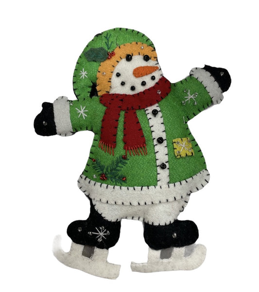 Ice Skating Snowman in Green Sweater Ornament