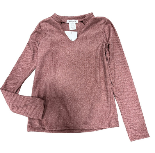 Skye Marsala Rib Split Neck LS Tee