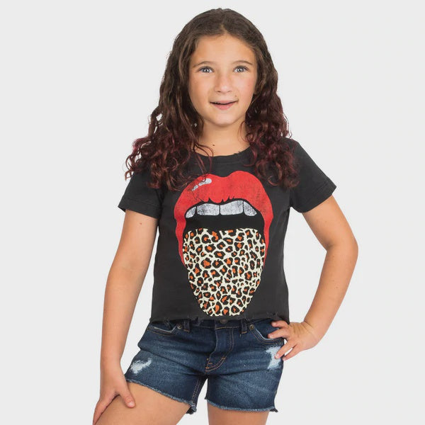 Black Leopard Tongue Cropped Tee